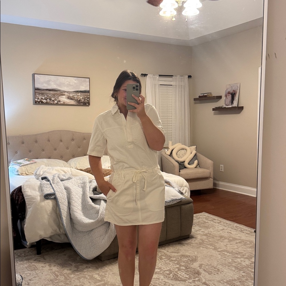 NWT Short Sleeve Drop Shoulder Waist Drawstring Mini Dress